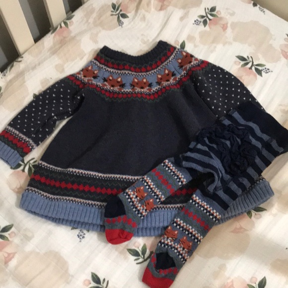 Fox Family sweater Dress and tights